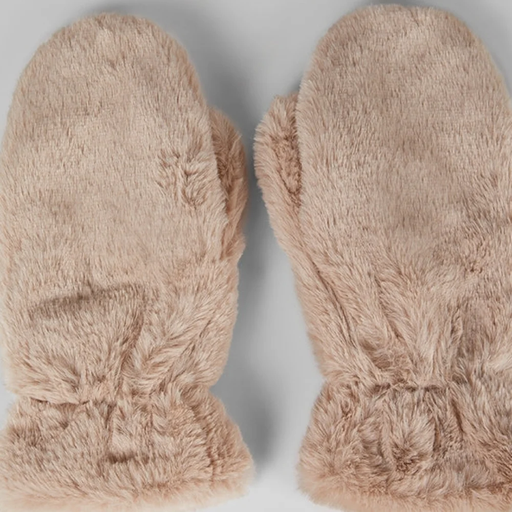 NWT 32 Degrees winter christmas gift taupe brown tan Cozy Plush Faux Fur Mittens